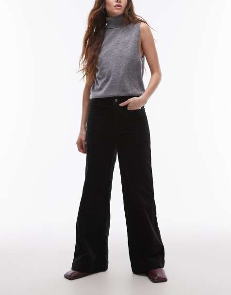 Mango – Svarta jeans i manchester med vida ben - view 1