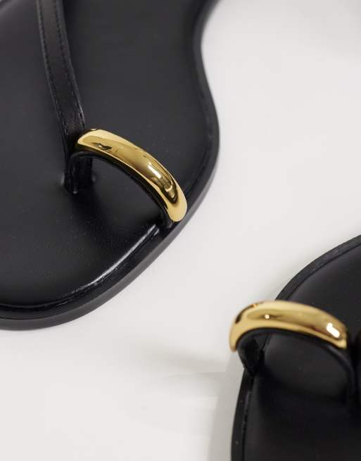 Mango – Svarta, platta sandaler med metalldetalj, 3 av 4