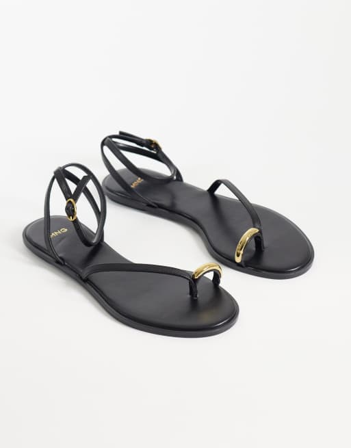 Mango – Svarta, platta sandaler med metalldetalj, 4 av 4