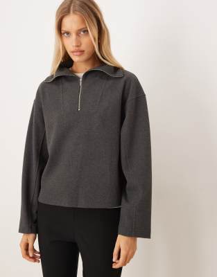 Mango - Sweat à col cheminée zippé - Anthracite-Gris