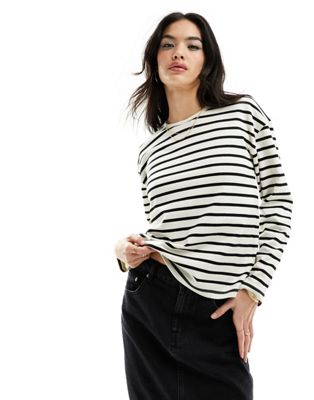 Mango stripe sweatshirt in black & white - ASOS Price Checker