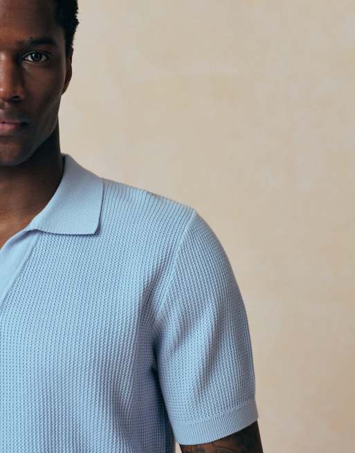 Mango - Sweat en coton avec manches courtes et col à revers - Bleu, 3 de 5