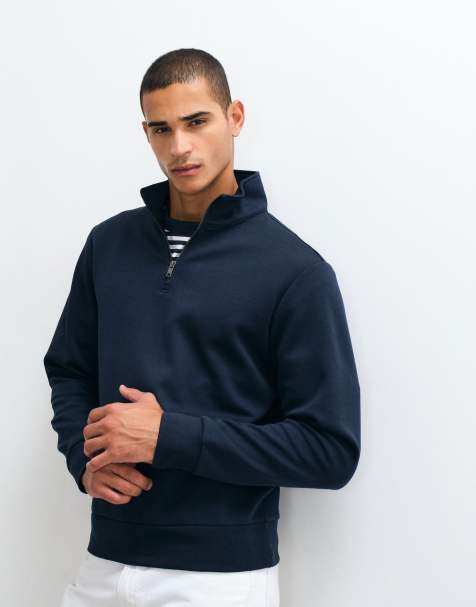 Mango sweat-shirt à quart de zip riche en coton bleu marine - view 1