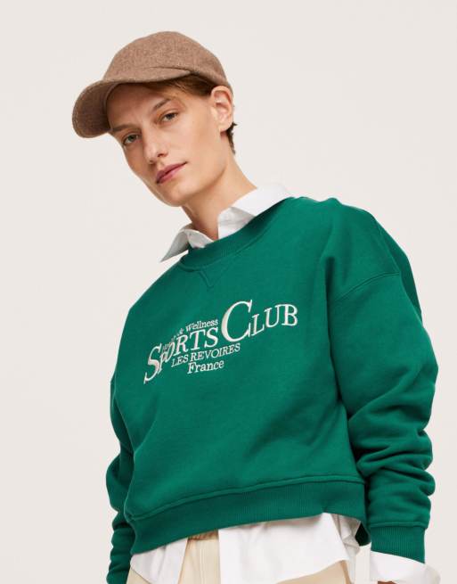 Mango - Sweater met retro 'Sports' print in groen