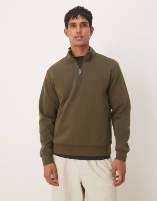 Sweatshirt in Dunkelgrün mit kurzem Reißverschluss Grün 2XL