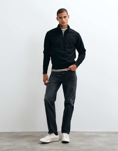 Mango Sweatshirt mit hohem Baumwollanteil und Viertelreißverschluss in Schwarz - view 1