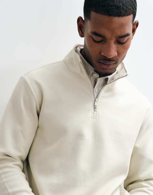 Mango Sweatshirt mit Viertelreißverschluss aus Baumwollmix in Beige, 2 von 5