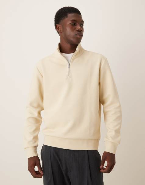 Mango - Sweatshirt van katoenmix met korte rits in beige - view 1