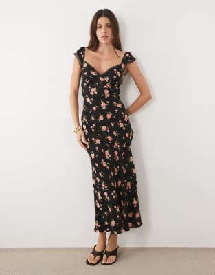 Mango Sweetheart Neck Midi Dress In Black