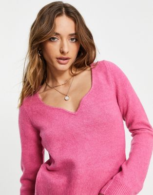 Mango sweetheart neckline knitted top in pink