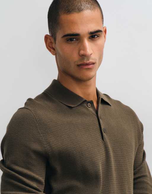 Mango sweter polo zapinany na guziki w kolorze khaki, 5 z 5