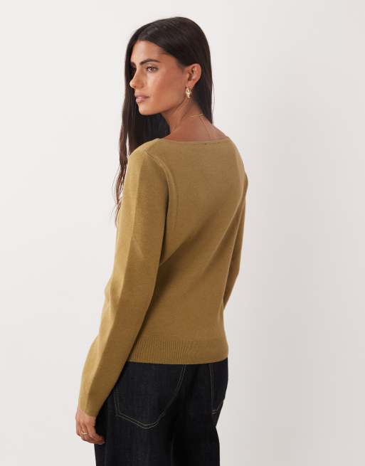 Mango sweter z dekoltem w łódkę w kolorze khaki, 4 z 4