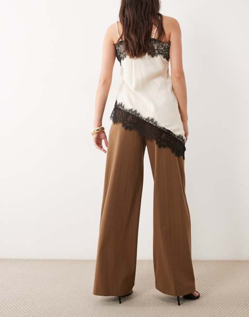 Mango Systeck pleat front tailored trouser in brown pinstripe, 5 of 5