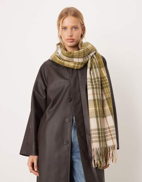 Mango checked scarf in khaki