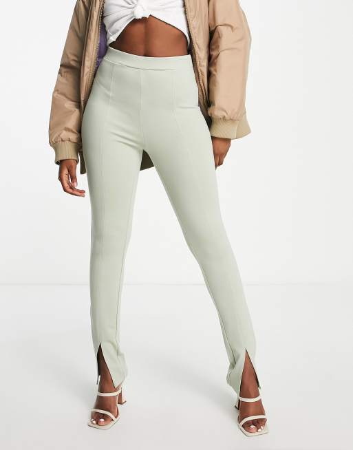 Mango – Szaro-zielone legginsy z rozcięciem z przodu