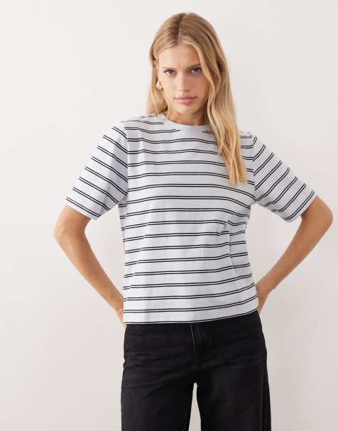 Mango - T-shirt 100 % coton à rayures - Bleu - view 1