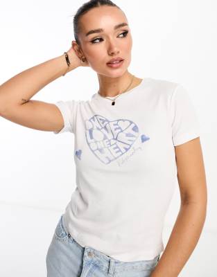 Mango one love one heart short sleeve t-shirt in white - ASOS Price Checker