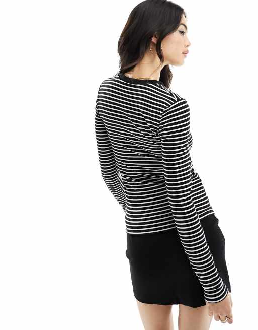 Mango - T-shirt à manches longues à fines rayures - Noir et blanc, 4 de 4