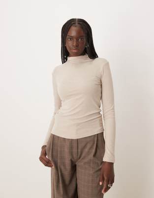 T-shirt à manches longues et col montant - Crème-Blanc L