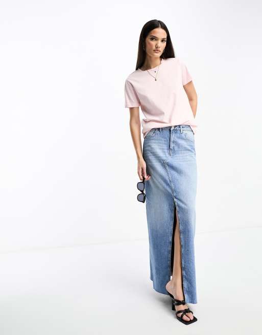 Mango - T-shirt a maniche corte rosa confetto con scollo rotondo
