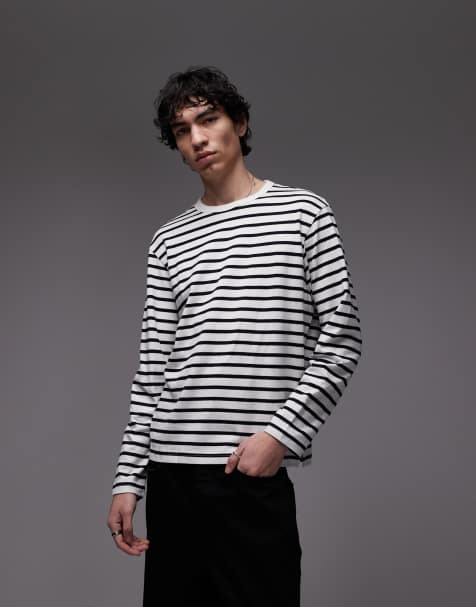 Mango - T-shirt a maniche lunghe blu navy a righe - view 1