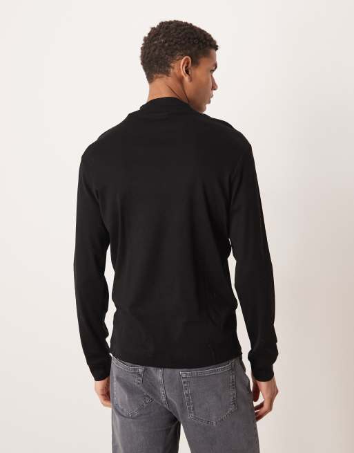 Mango - T-shirt accollata a maniche lunghe in 100% cotone nera, 3 di 5