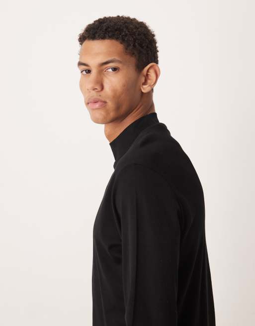 Mango - T-shirt accollata a maniche lunghe in 100% cotone nera, 4 di 5