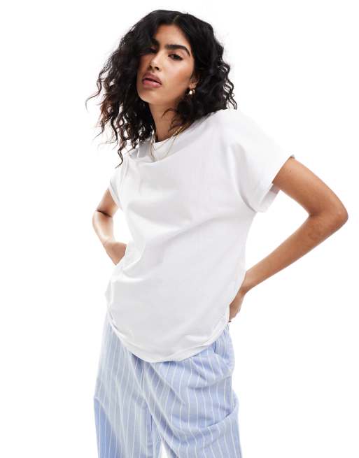 Mango - T-shirt ample à bords retroussés - Blanc