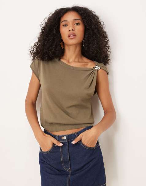 Mango - T-shirt asymétrique à détail froncé - Marron - view 1