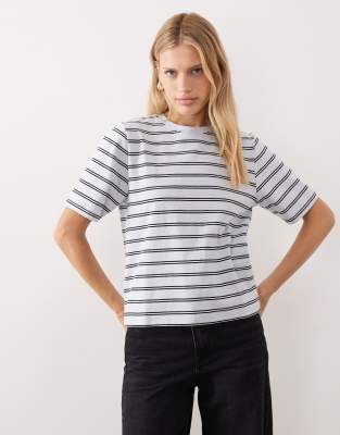 Mango - T-Shirt aus 100 % Baumwolle in Braun mit Streifen-Blau