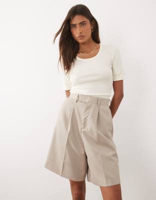 Mango - T-Shirt aus 100% Baumwolle in Cremeweiß mit Ärmelbündchen-Neutral