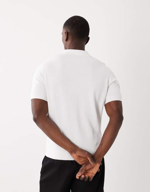 Mango – T-Shirt aus 100% Baumwollstrick in Ecru mit Waffelstruktur und kurzem Reißverschluss, 3 von 5