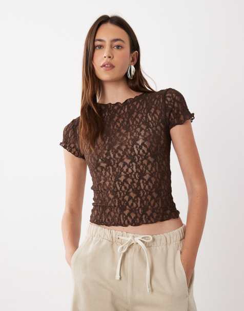 Mango T-Shirt aus Spitze in Braun - view 1
