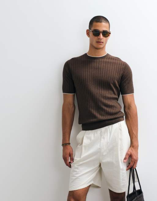 Mango - T-shirt avec bordures contrastantes - Marron, 2 de 5