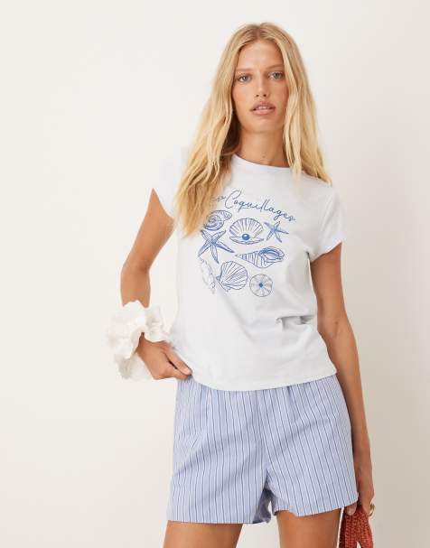 Mango - T-shirt bianca con stampa di conchiglie - view 1