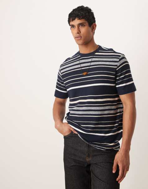 Mango - T-shirt blu navy e bianca a righe miste - view 1