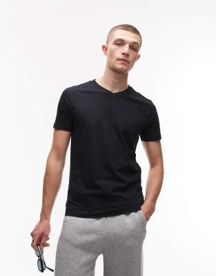 Mango - T-shirt color blu navy con scollo a V - view 1