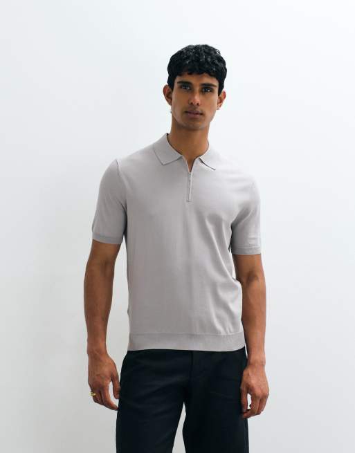 Mango - T-shirt color pietra con zip corta