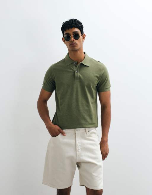Mango - T-shirt color verde oliva con collo stile polo, 3 di 5