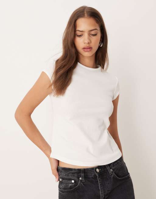 Mango - T-shirt con maniche ad aletta bianca in cotone