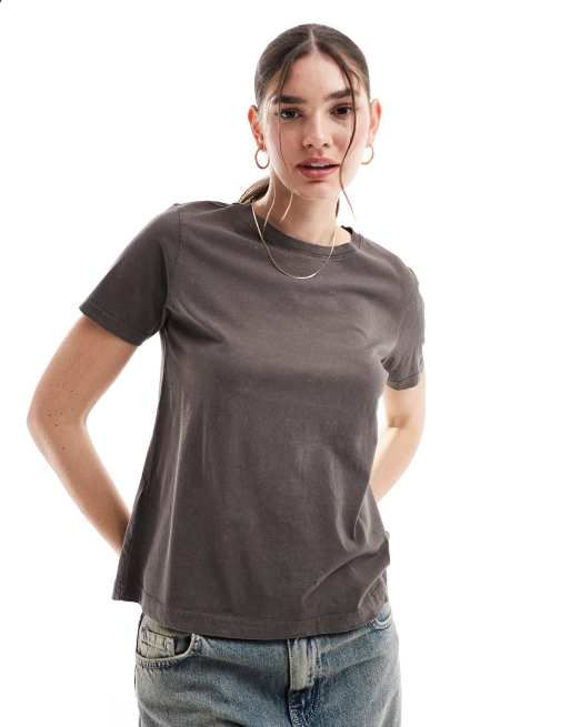 Mango - T-shirt con scollo rotondo marrone slavato