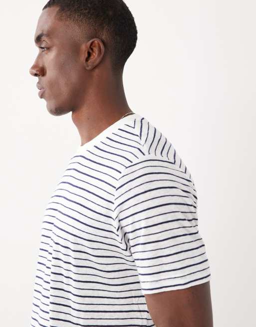 Mango - T-shirt décontracté en lin mélangé rayé - Blanc, 4 de 5