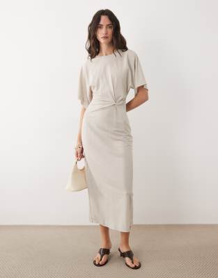 Mango T-shirt Dress With Twist Detail In Neutral