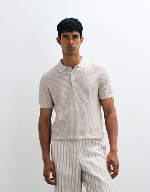 Mango - T-shirt en maille côtelée avec bordures contrastantes - Taupe, 5 de 5