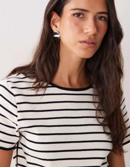 Mango T-shirt in 100% cotone a righe nere e bianche, 3 di 4