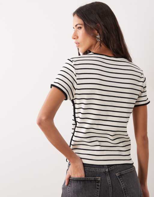 Mango T-shirt in 100% cotone a righe nere e bianche, 4 di 4