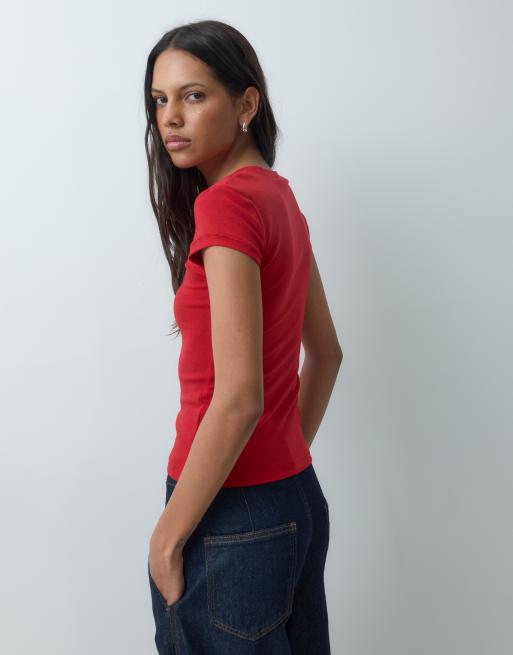 Mango t-shirt in bright red, 4 of 4