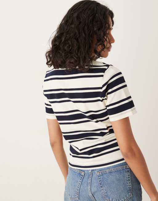 Mango - T-shirt in cotone color panna a righe nere, 4 di 4