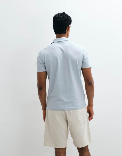 Mango – T-Shirt in Himmelblau mit geteiltem Kragen, 2 von 5