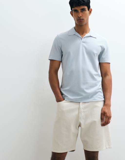 Mango – T-Shirt in Himmelblau mit geteiltem Kragen, 5 von 5